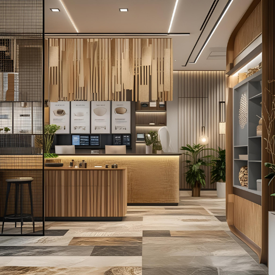 Textured materials in commercial interior showing psychological impact of design on customer experience