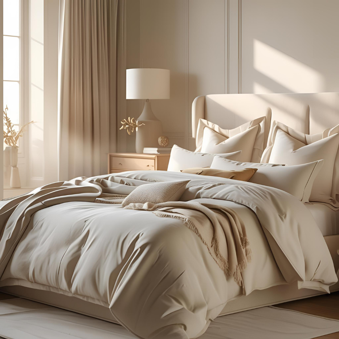 Calm bedroom makeover with neutral tones and natural textures