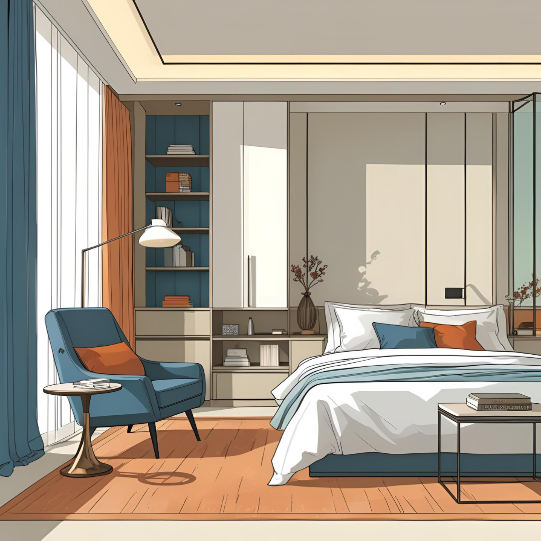Bedroom makeover with reading nook and workspace