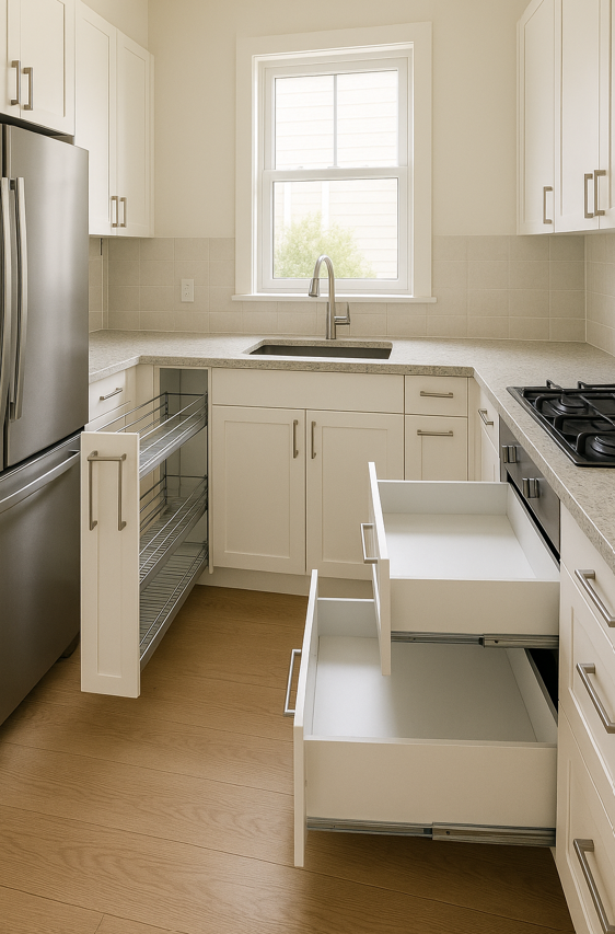kitchen renovation with pull-out pantry and deep drawers