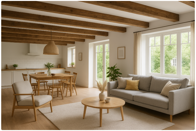 Architectural features in your home – ceiling beams defining space